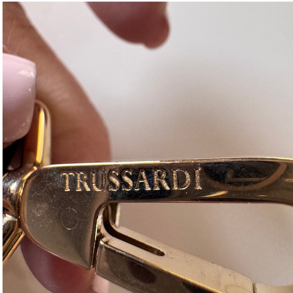 Trussardi Lovy Black Leather Handbag Satchel Bag Purse Gold Greyhound Clasp - Picture 10 of 16